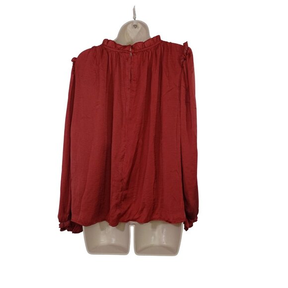 Rust Color Long Sleeve Ruffle Neck Blouse Women Size M Casual Work Business - Picture 4 of 10